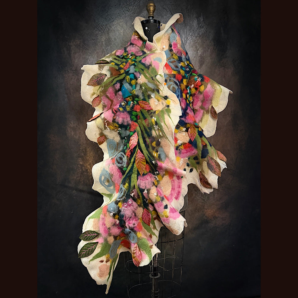 OOAK Handmade wool Felted Scarf 86” X 21”