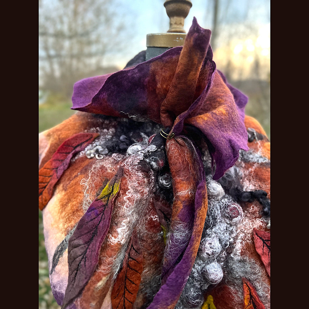 Autumn butterfly felted scarf 50” X 18”