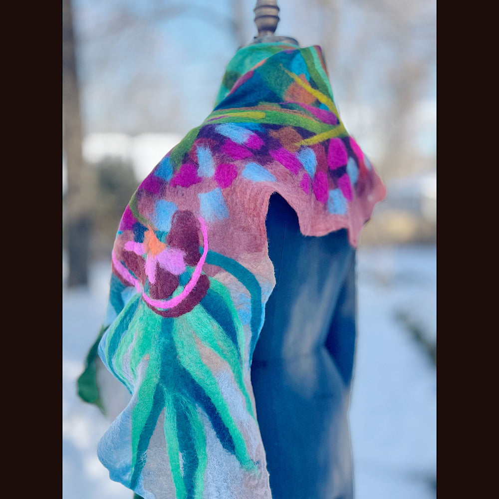 Rose Felted Shawl 84” X 21”