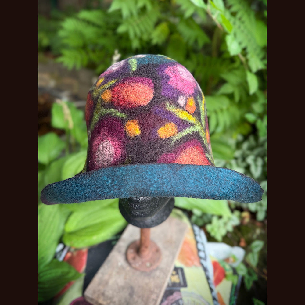 OOAK Handmade wool Felted hat 23.5” medium