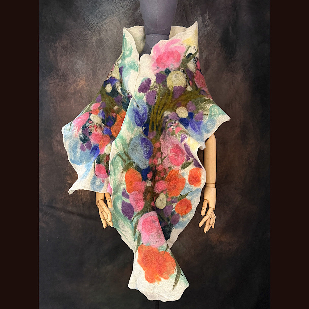 OOAK Handmade wool Felted Scarf 80” X 17” Original art work