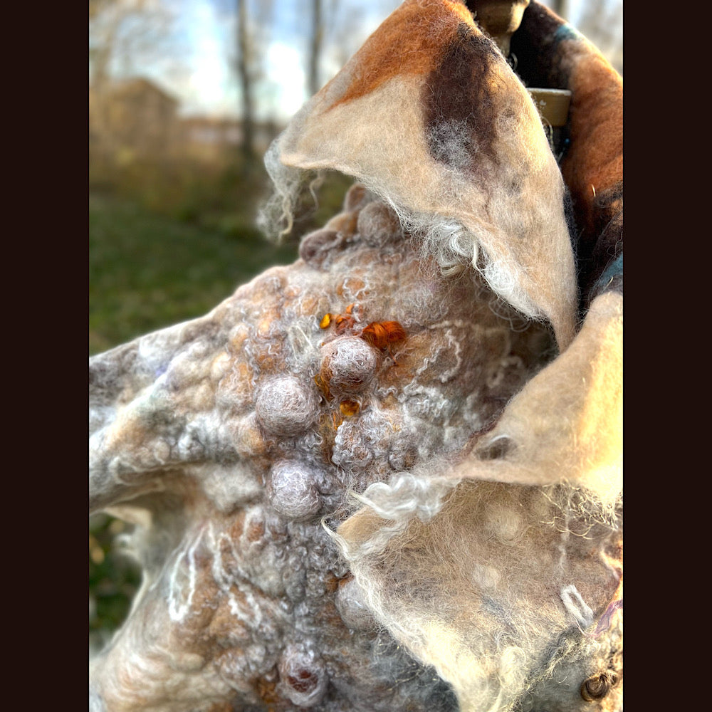 L’Esprit du bois 2024  felted shawl 72” X 22”