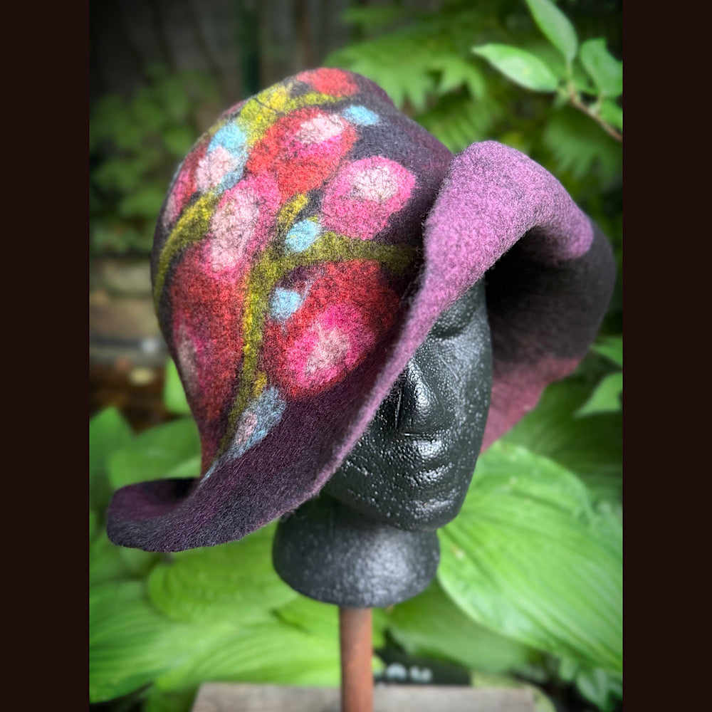 OOAK Handmade wool Felted hat 23.5” medium