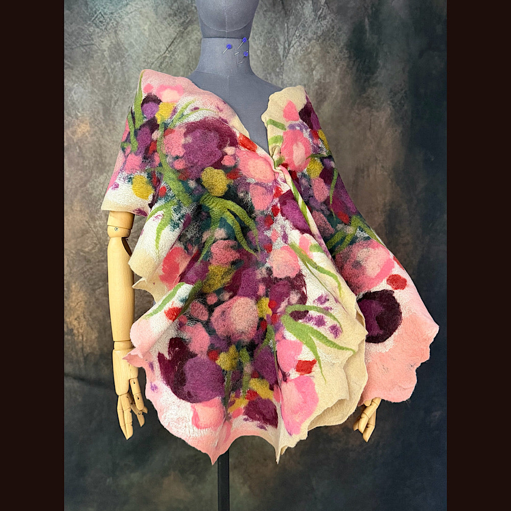 OOAK Handmade wool Felted Scarf 80” X 17” Original art work