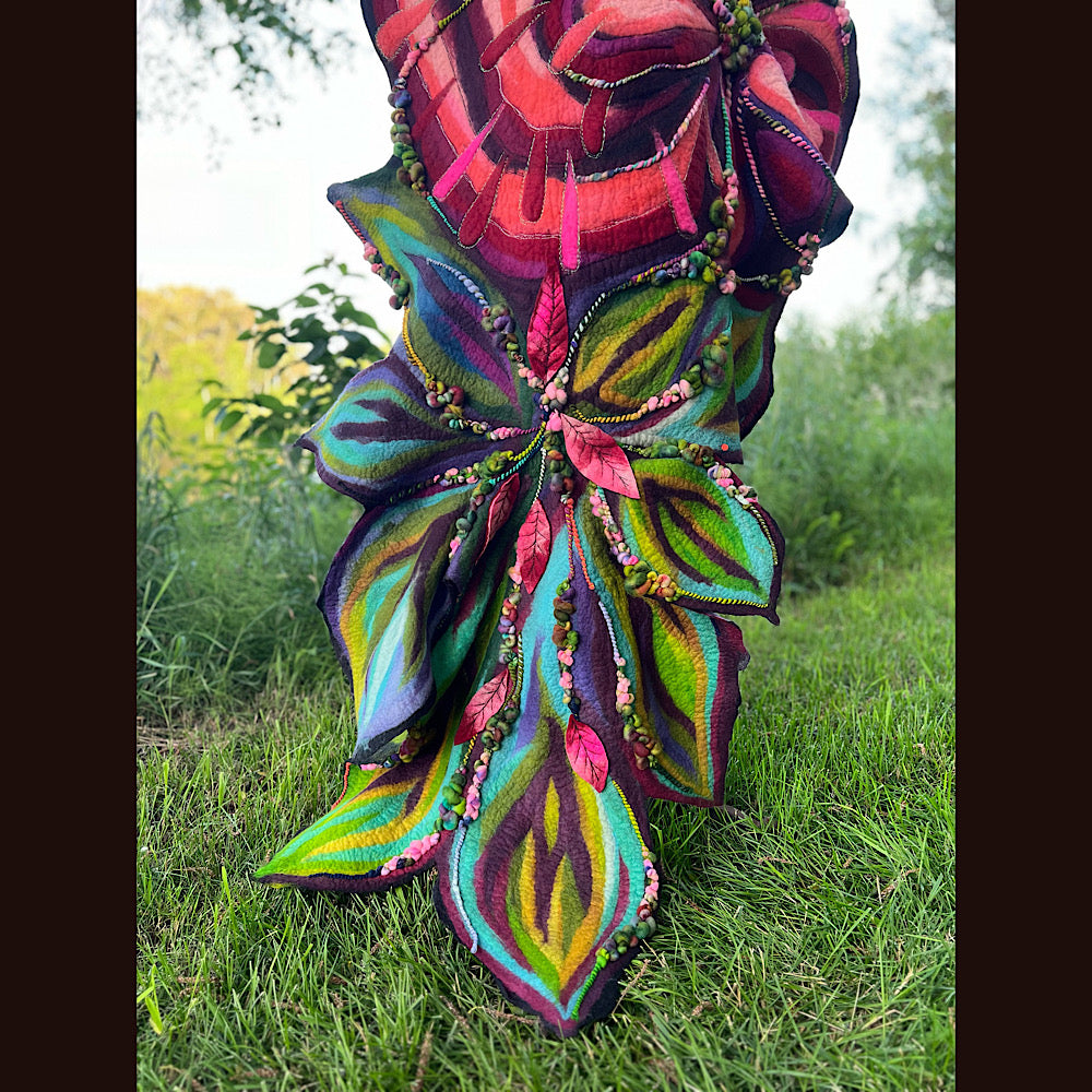 Wild Roses Large Felted Shawl 75” X 38”