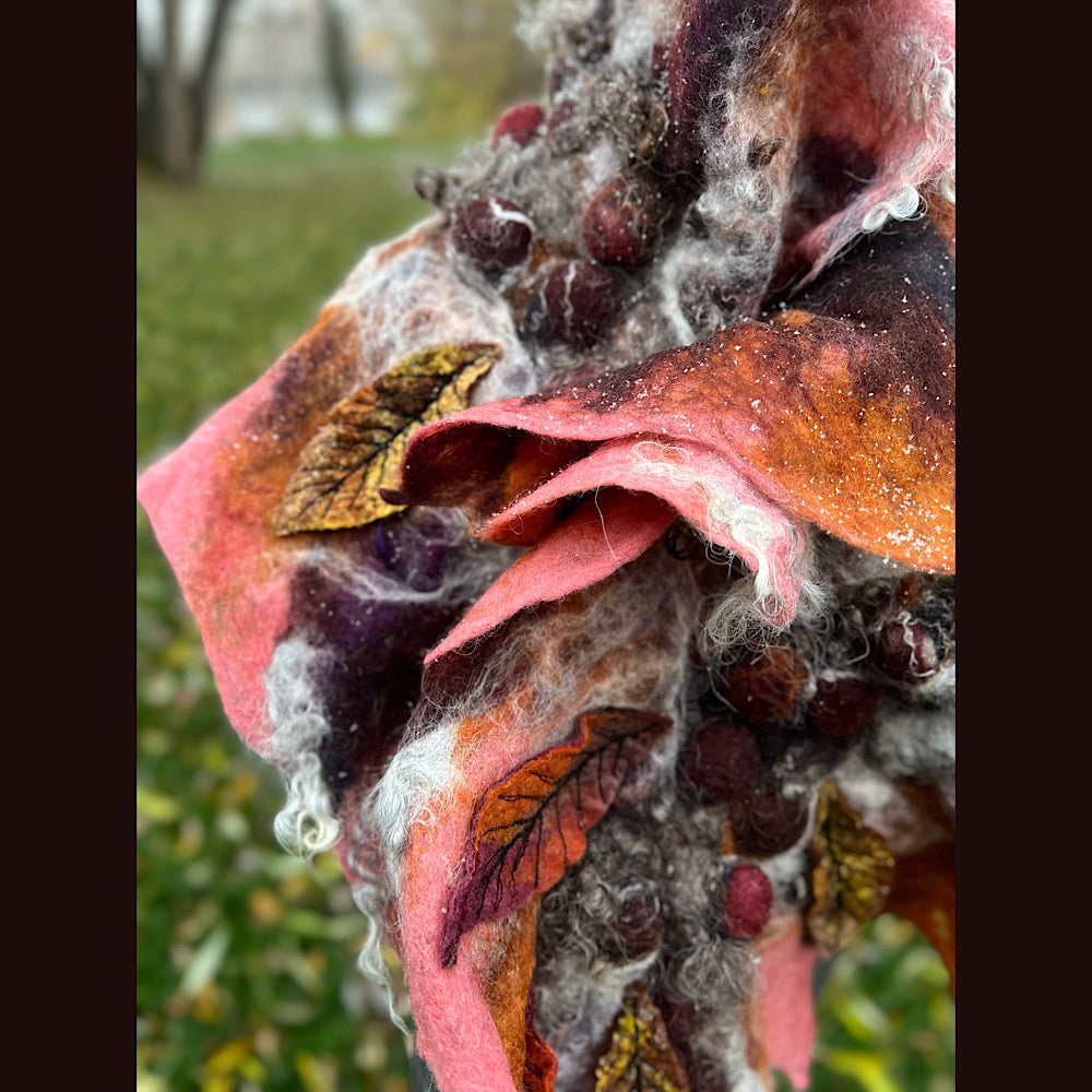 Autumn roses felted scarf 56” X 18