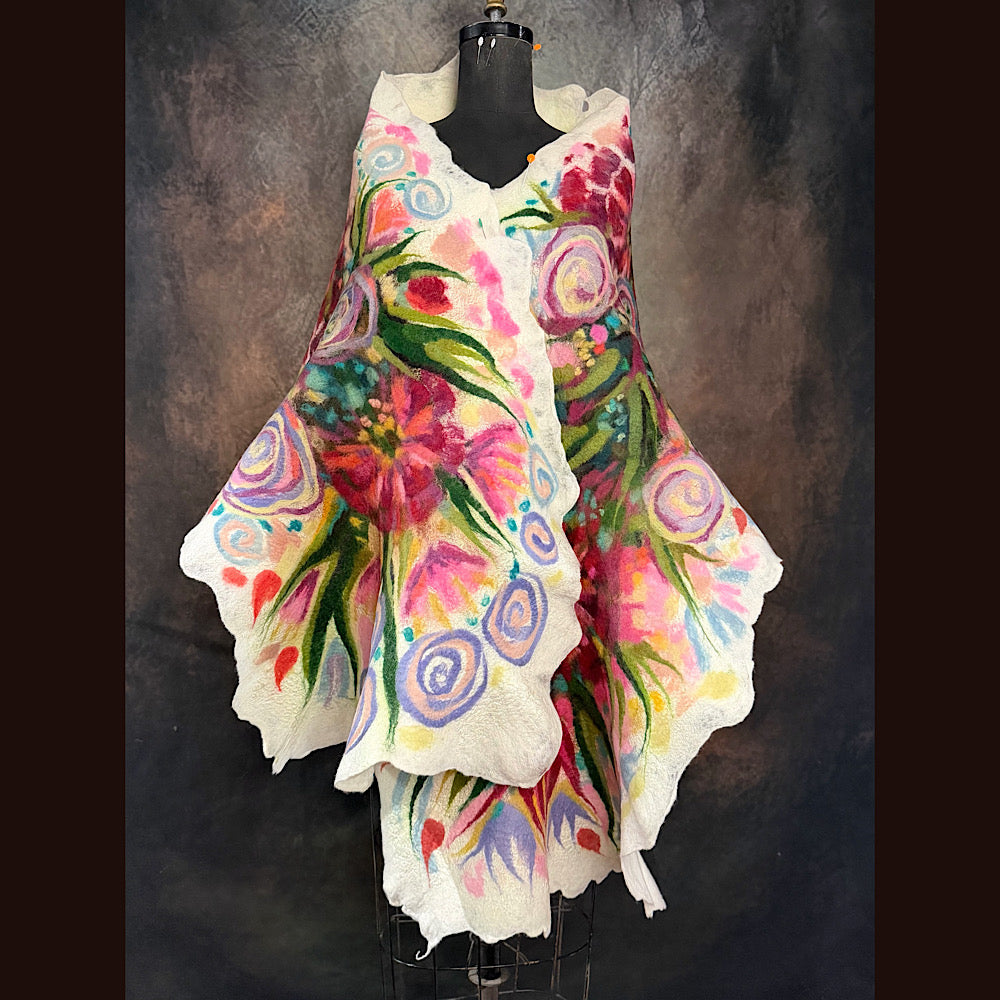 OOAK Handmade wool Felted Scarf 84” X 20” Original art work