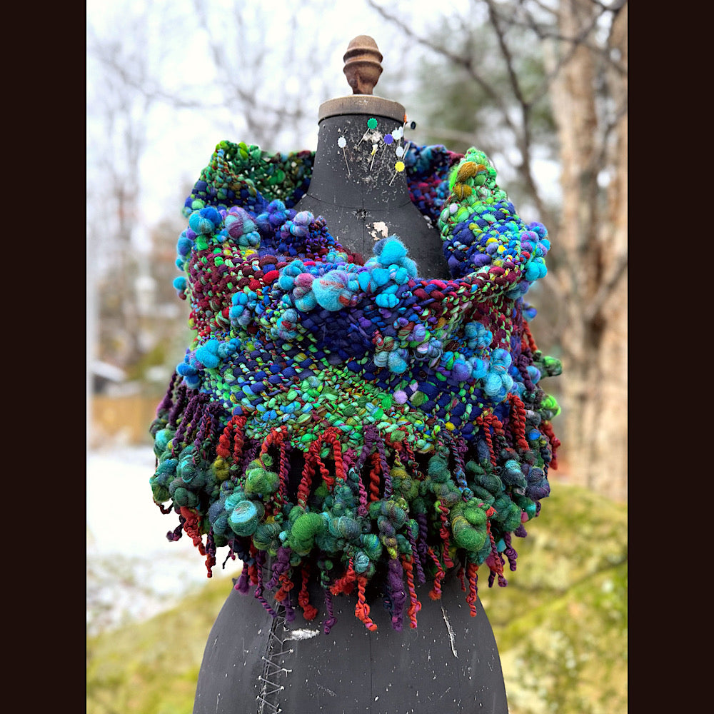 Handmade wool Woven Scarf 18”X 15.5”