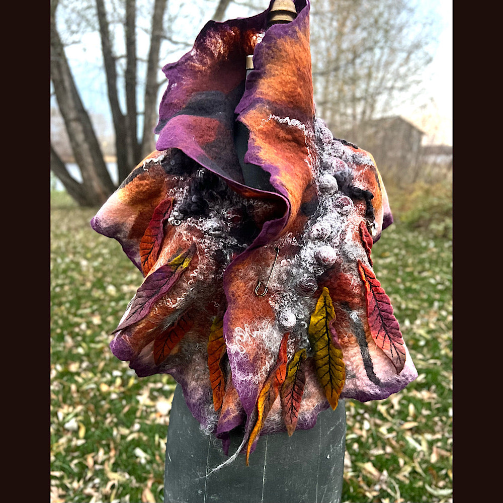 Autumn butterfly felted scarf 50” X 18”