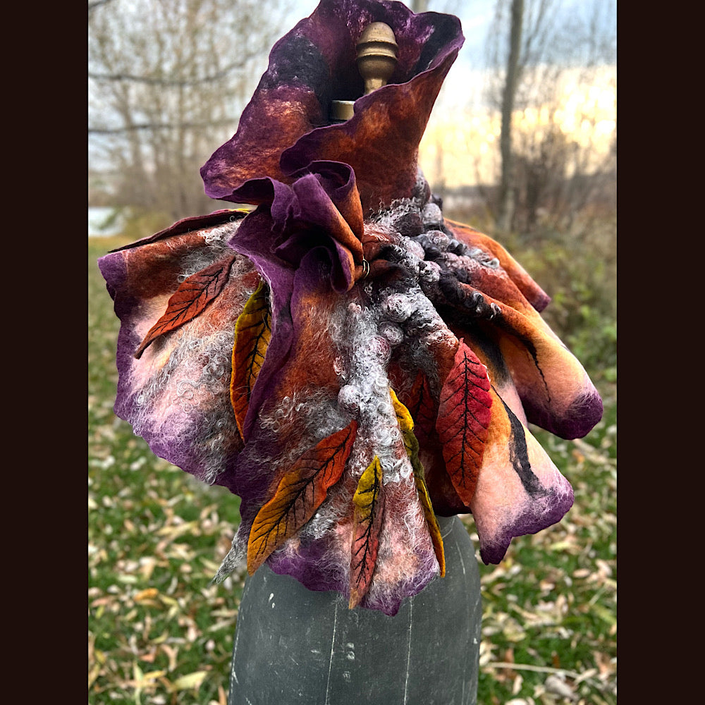 Autumn butterfly felted scarf 50” X 18”