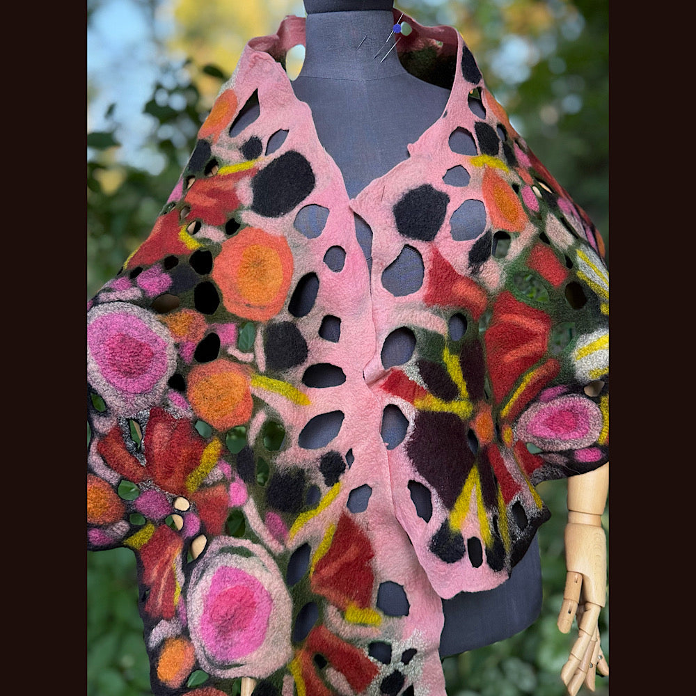 OOAK Handmade wool Felted Scarf 82” X 17” Original art work