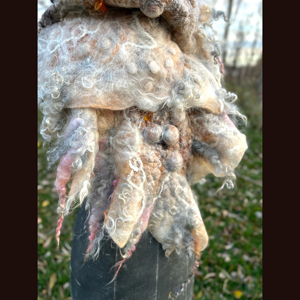 L’Esprit du bois 2024  felted shawl 72” X 22”