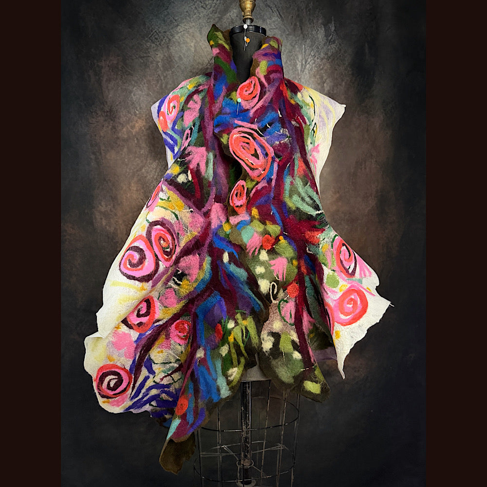 OOAK Handmade wool Felted Scarf 84” X 18”