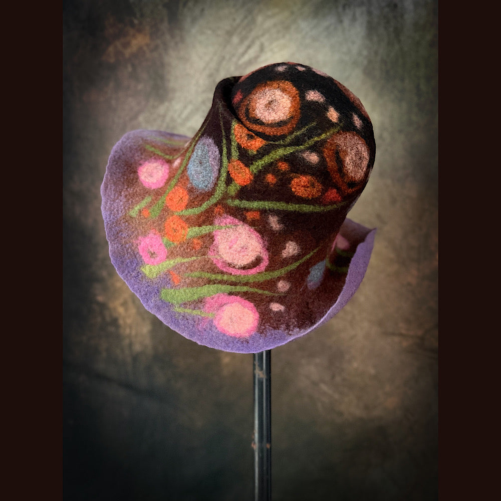 OOAK Handmade wool Felted hat 23.5” medium