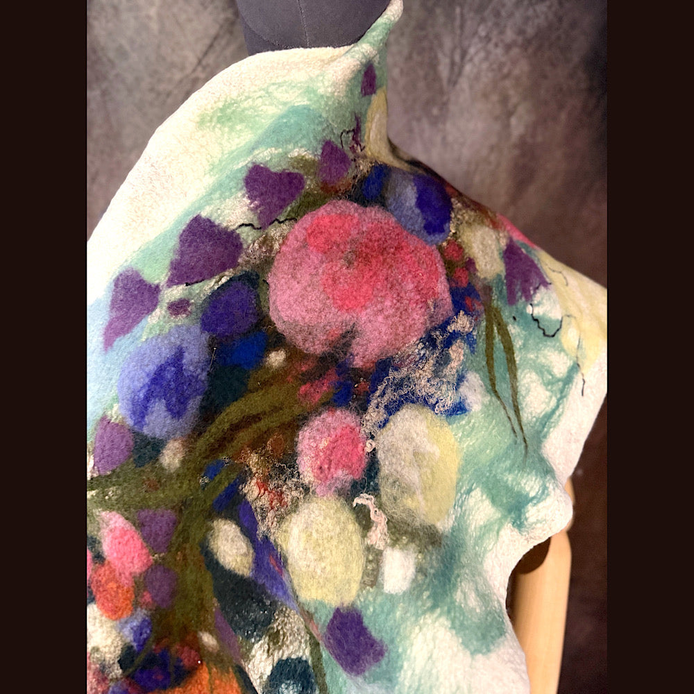 OOAK Handmade wool Felted Scarf 80” X 17” Original art work