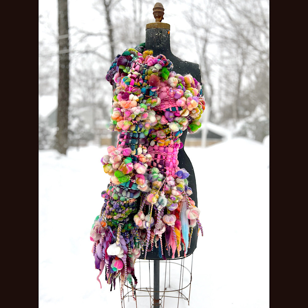 Frosted primroses woven art yarn Scarf 102” X 7”