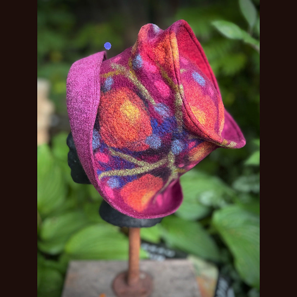 OOAK Handmade wool Felted hat 23.5” medium