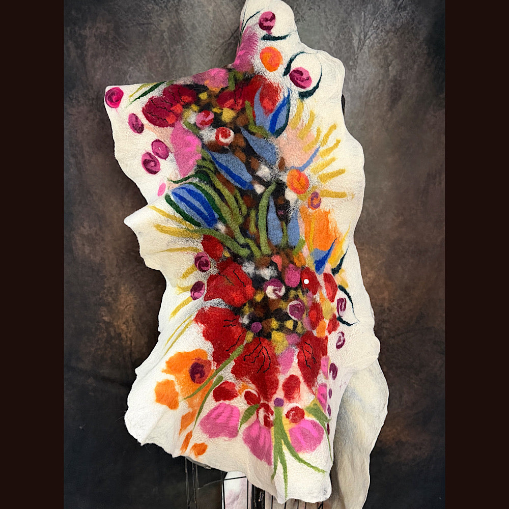 OOAK Handmade wool Felted Scarf 84” X 20” Original art work