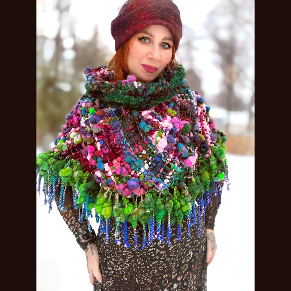 Handmade wool Woven Scarf shawlette 28” X  20” larger size