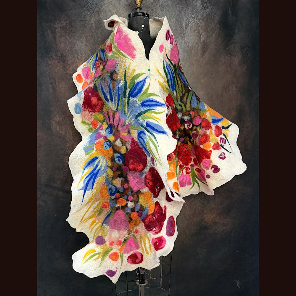 OOAK Handmade wool Felted Scarf 84” X 20” Original art work