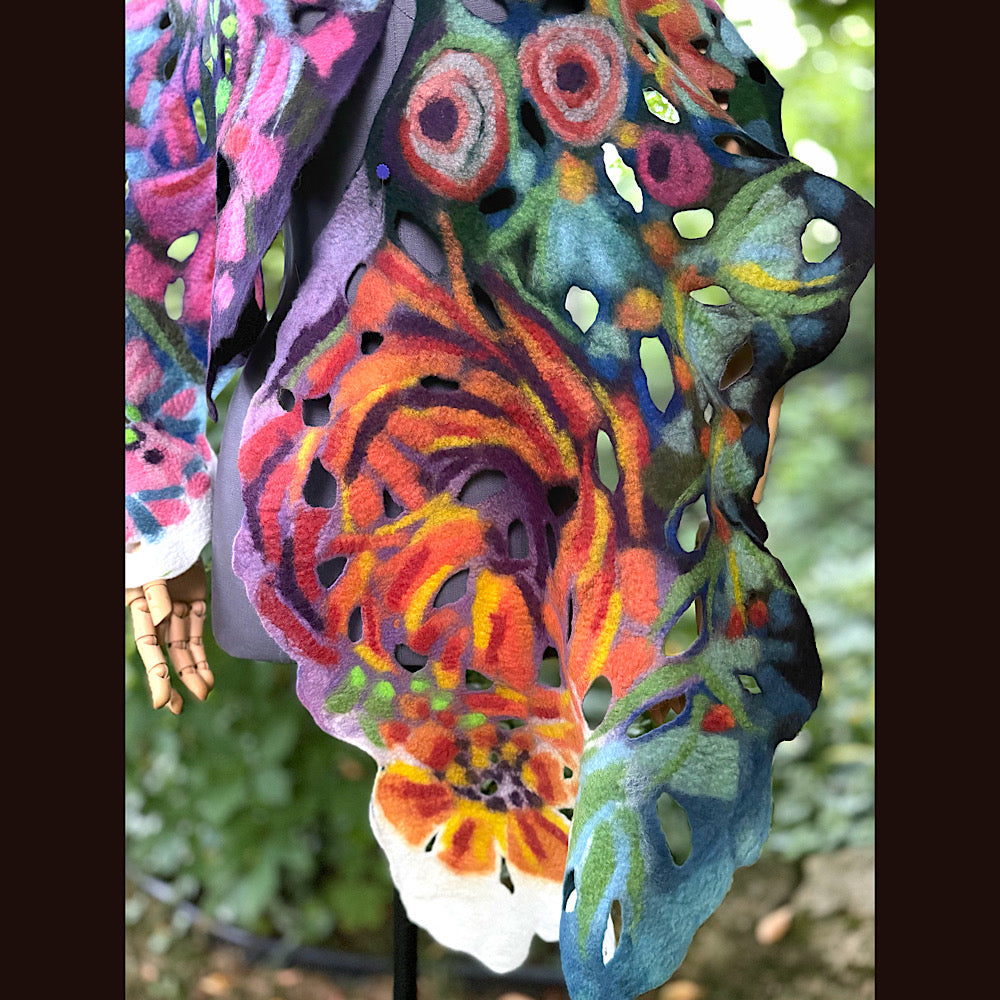 OOAK Handmade wool Felted Scarf 78” X 17” Original art work