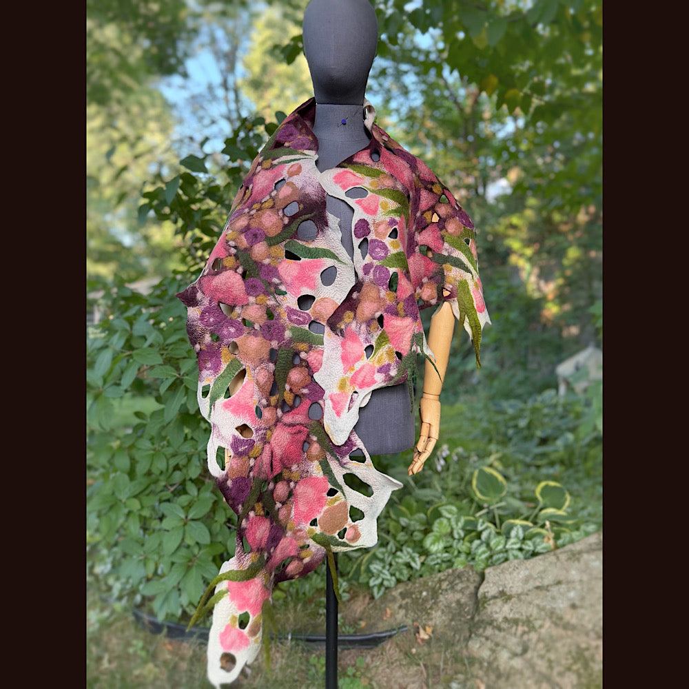 OOAK Handmade wool Felted Scarf 82” X 23” Original art work