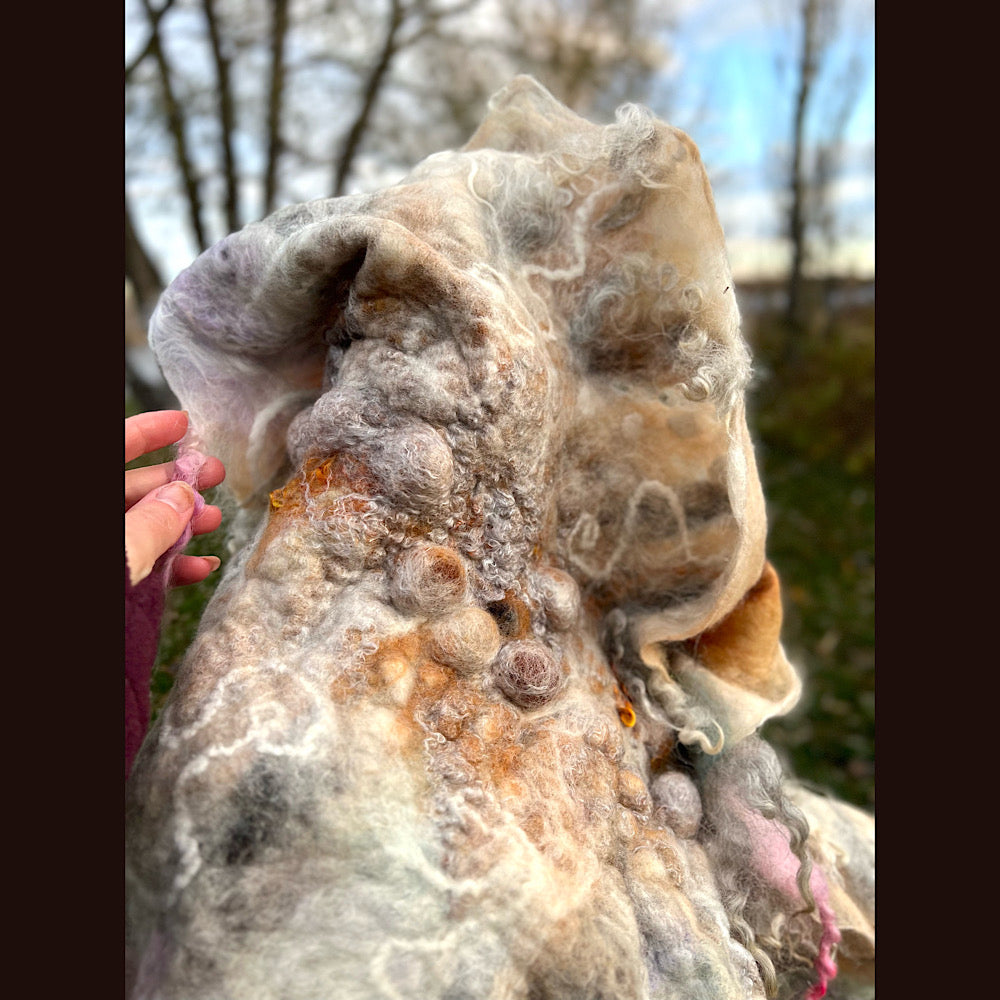 L’Esprit du bois 2024  felted shawl 72” X 22”