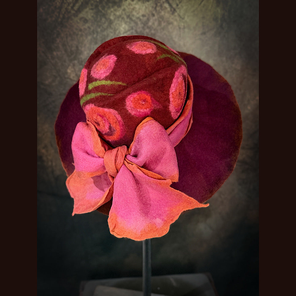 OOAK Handmade wool Felted hat 23.5” medium