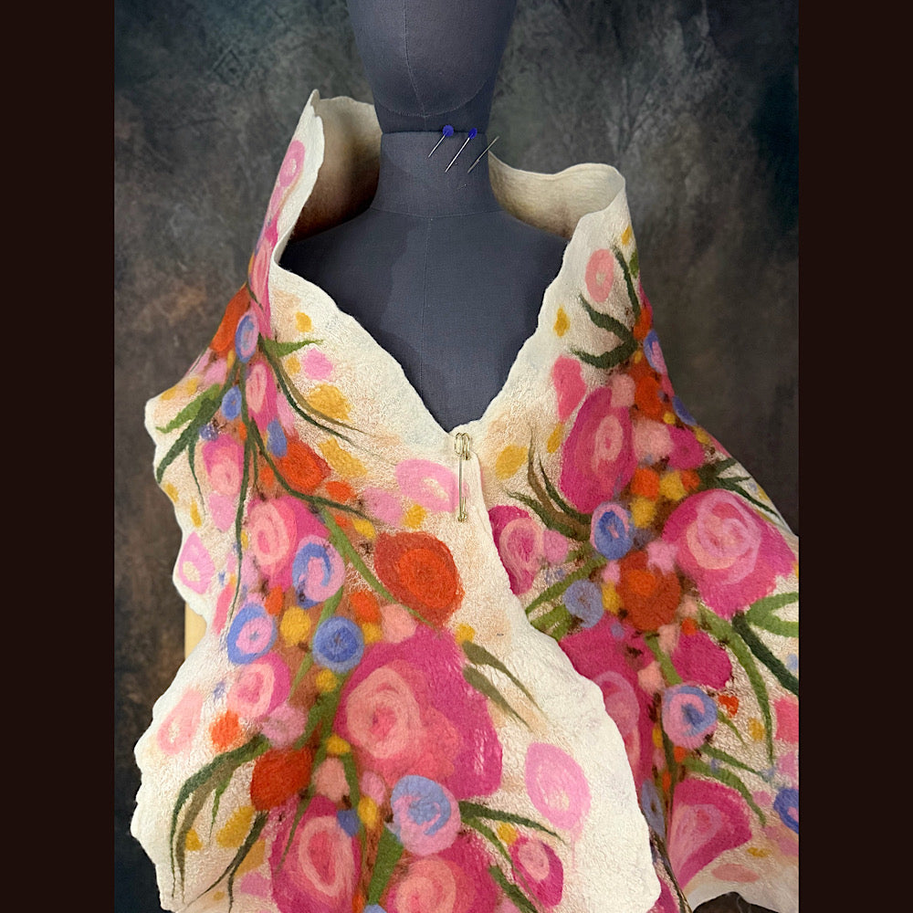 OOAK Handmade wool Felted Scarf 81” X 17” Original art work