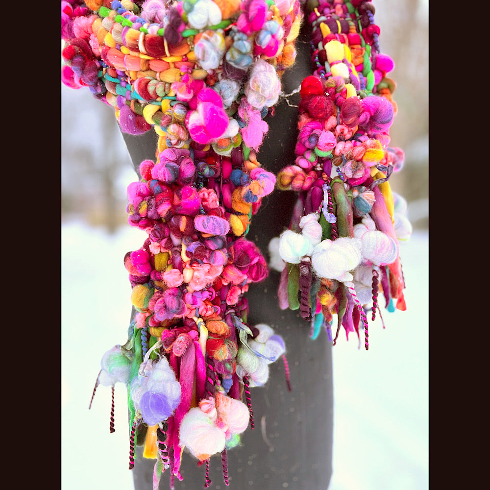 Winter rose Woven art yarn Scarf 104” X 8”