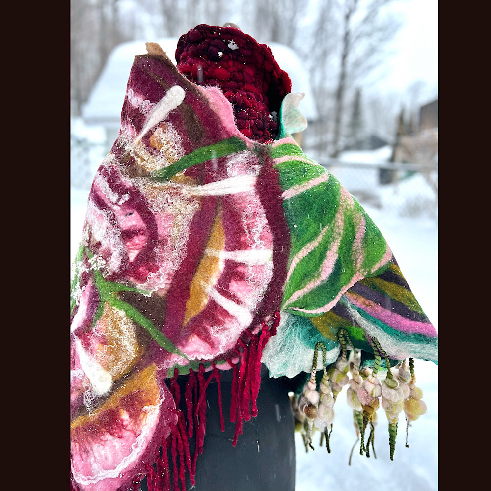 Rose felted wrap 57” X 27”