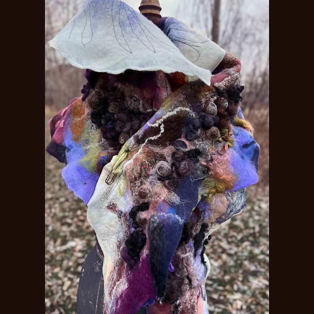 Last rays before dawn felted scarf 69” X 20”