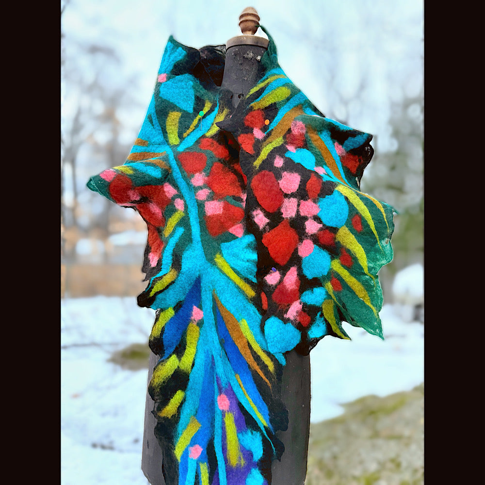 Handmade wool Felted Scarf 78” X 12”