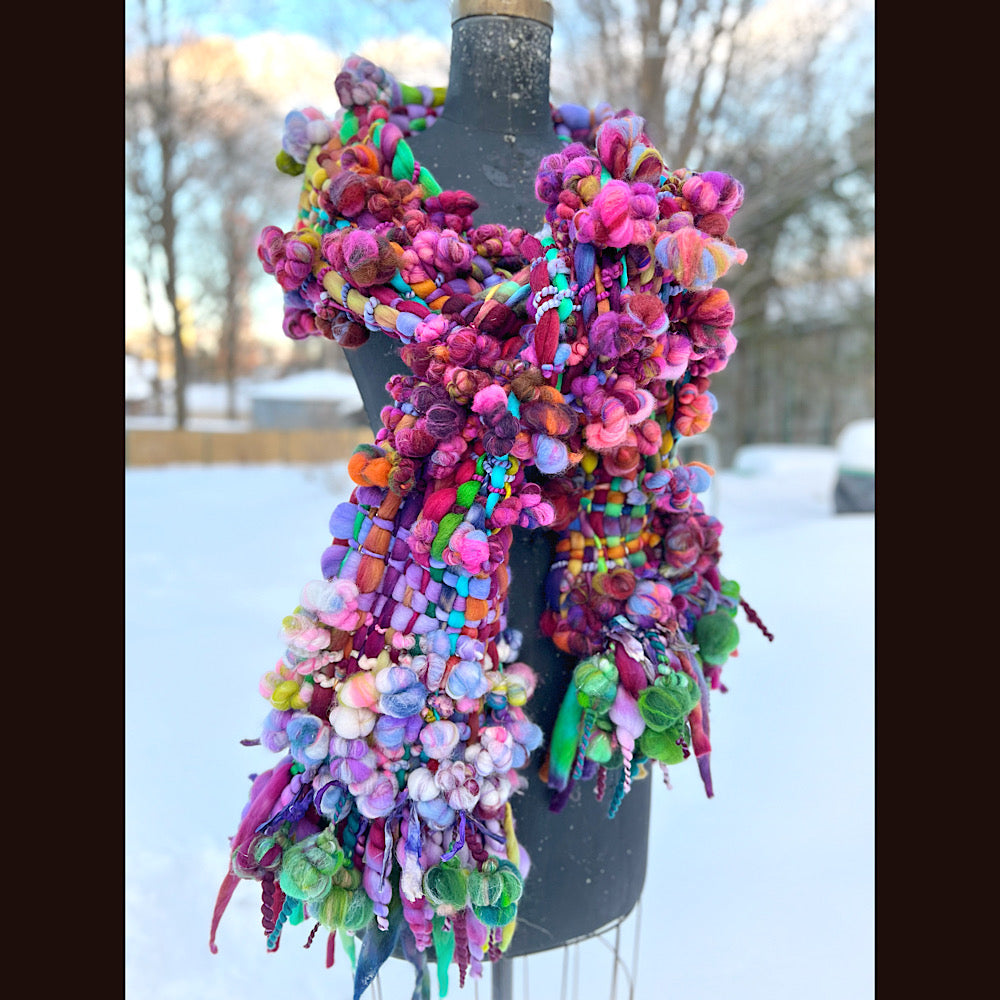 Winter rose Woven art yarn Scarf 100” X 8”