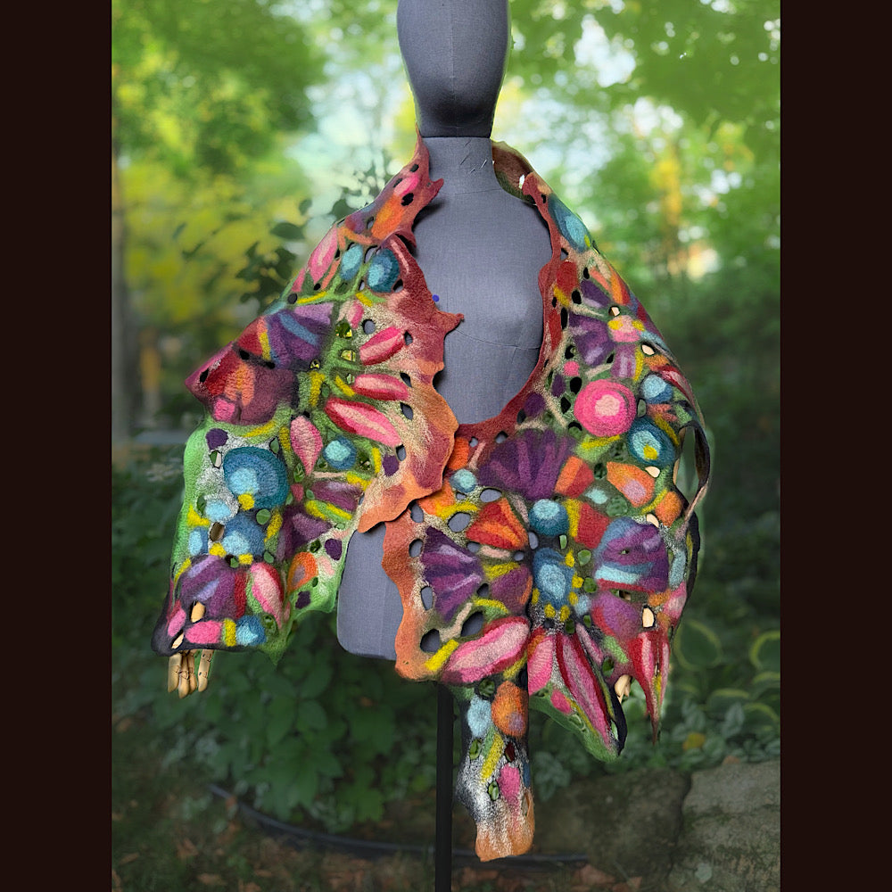 OOAK Handmade wool Felted Scarf 80” X 24”Original art work