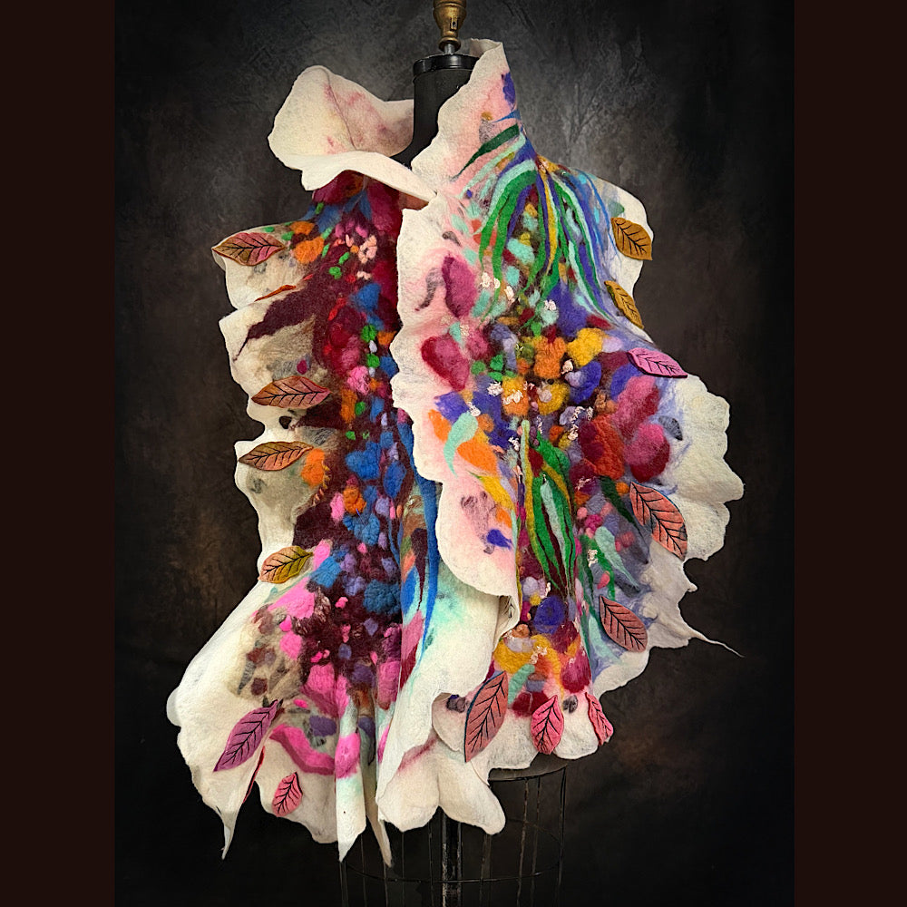 OOAK Handmade wool Felted Scarf 82” X 17”