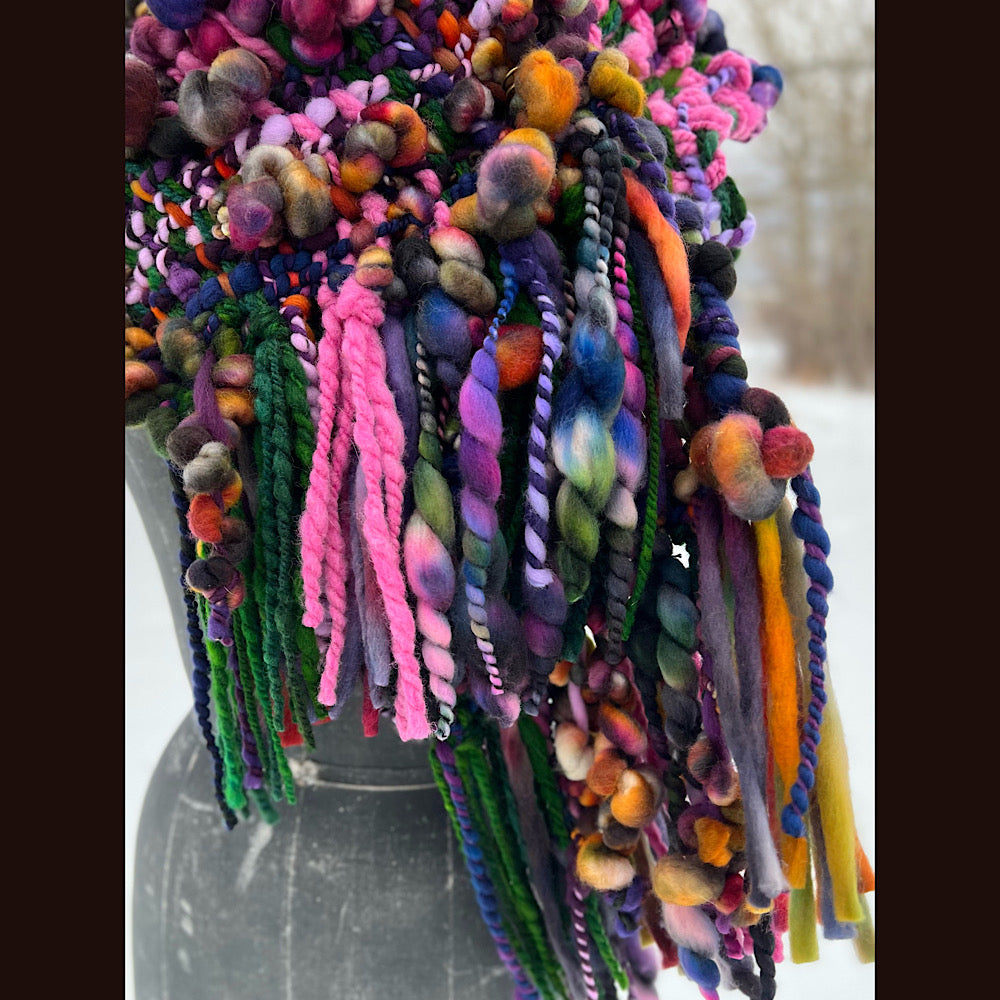 Woven scarf made of hand spun yarn 84” X 9”