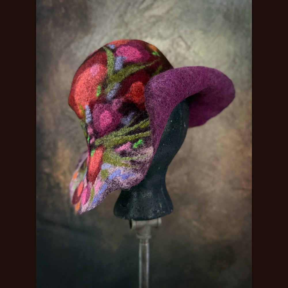 OOAK Handmade wool Felted hat 22” small