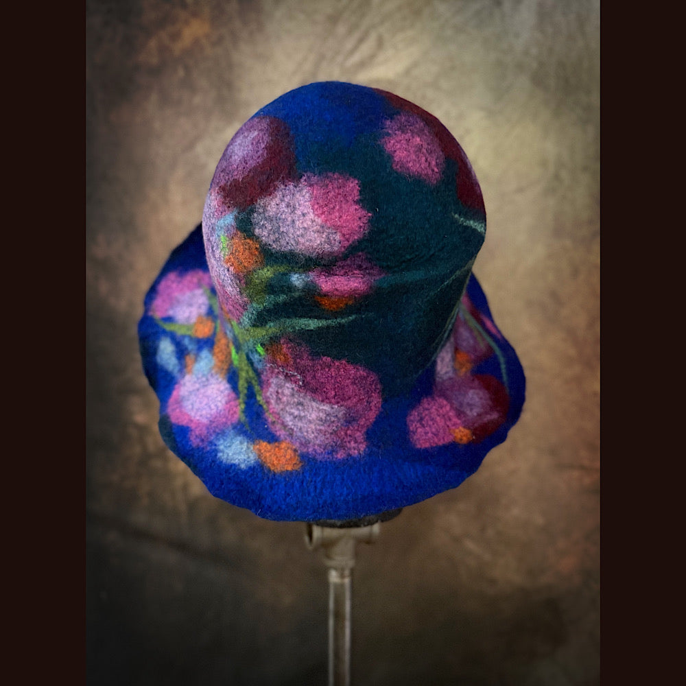 OOAK Handmade wool Felted hat 23.5” medium