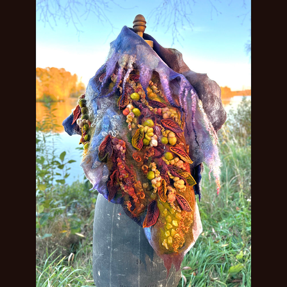 Chicoutimi river felted shawl 59” X 22”