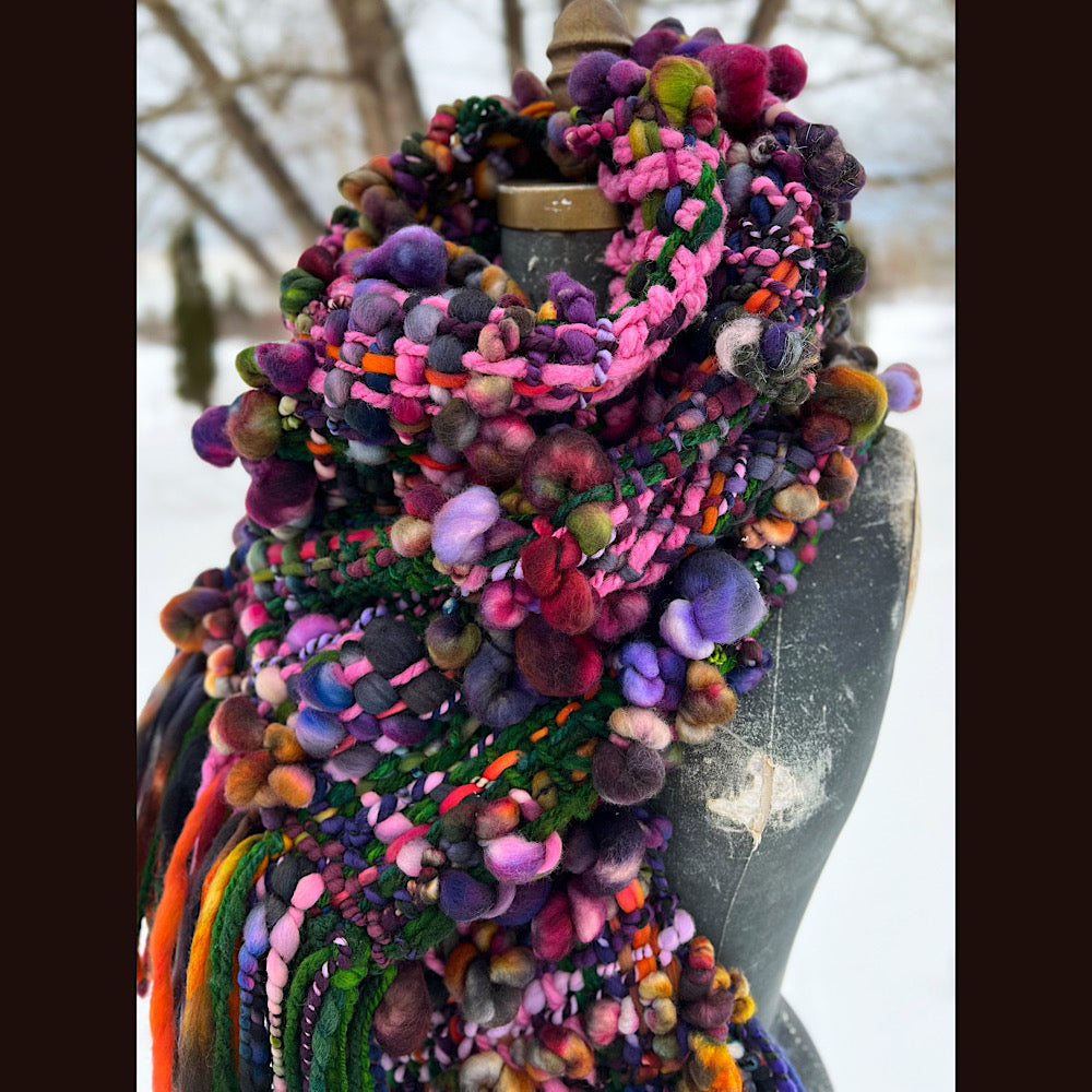 Woven scarf made of hand spun yarn 84” X 9”