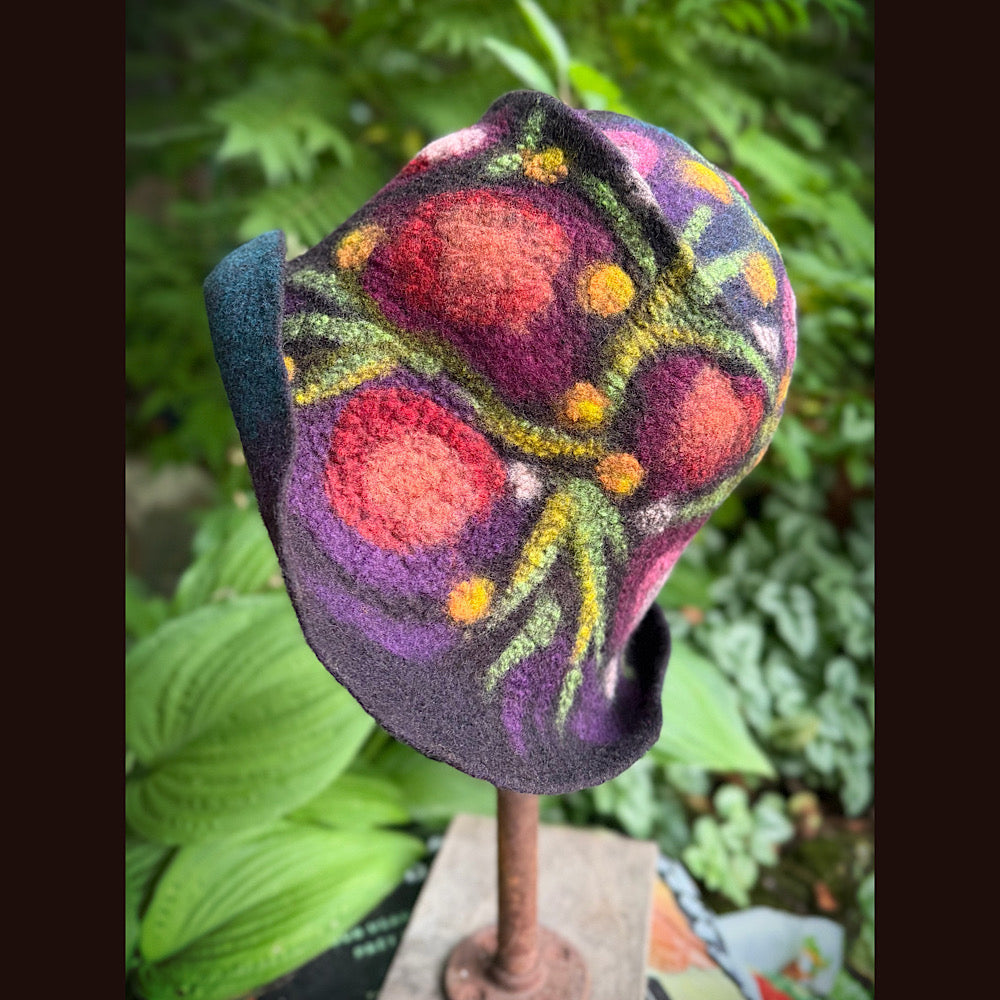 OOAK Handmade wool Felted hat 23.5” medium