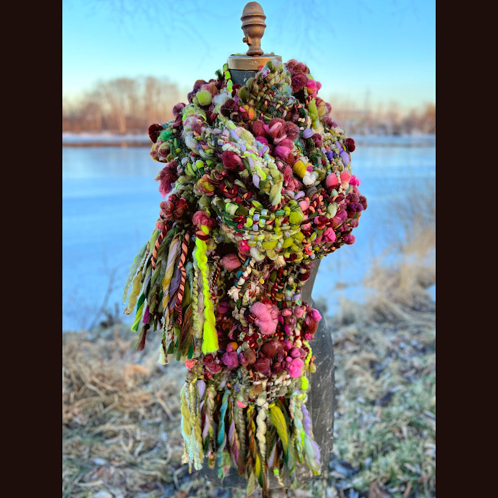 Woven scarf made of hand spun yarn 94” X 11”