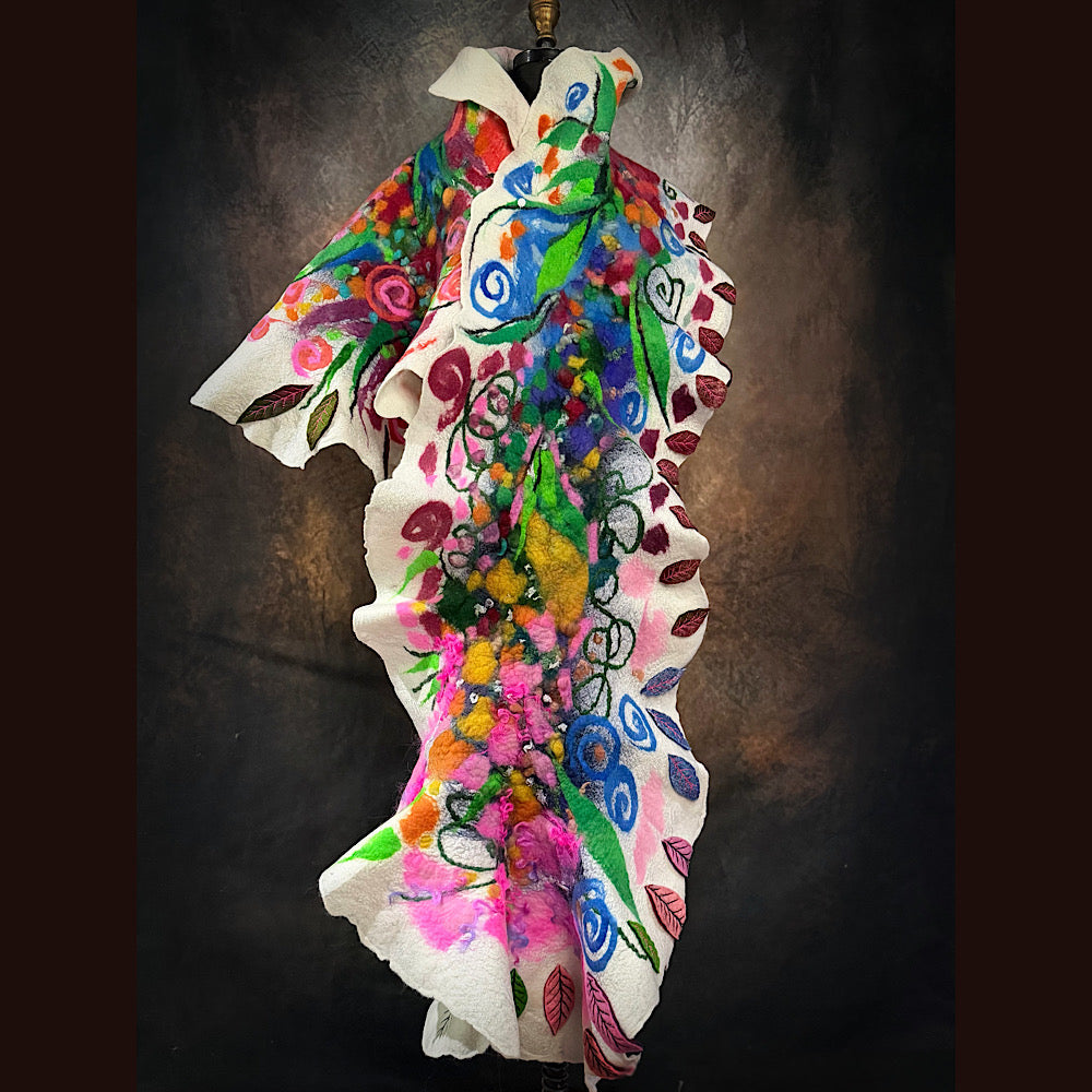 OOAK Handmade wool Felted Scarf 80” X 19”