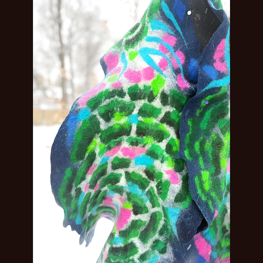 Handmade wool Felted Scarf 80” X 17”