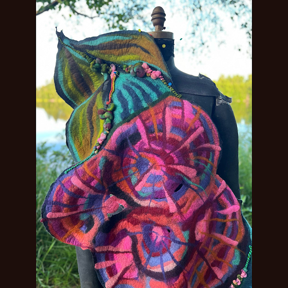 Roses Large Felted Shawl 60” X 21”