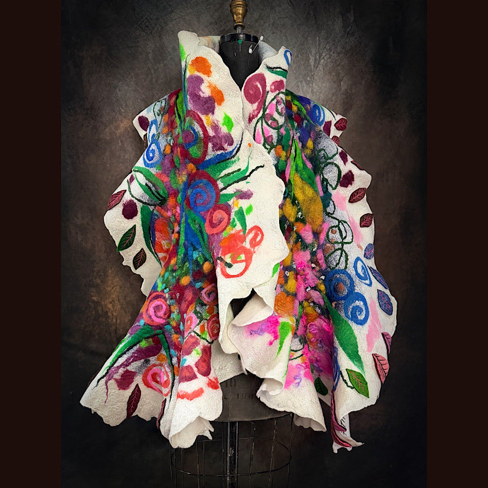 OOAK Handmade wool Felted Scarf 80” X 19”