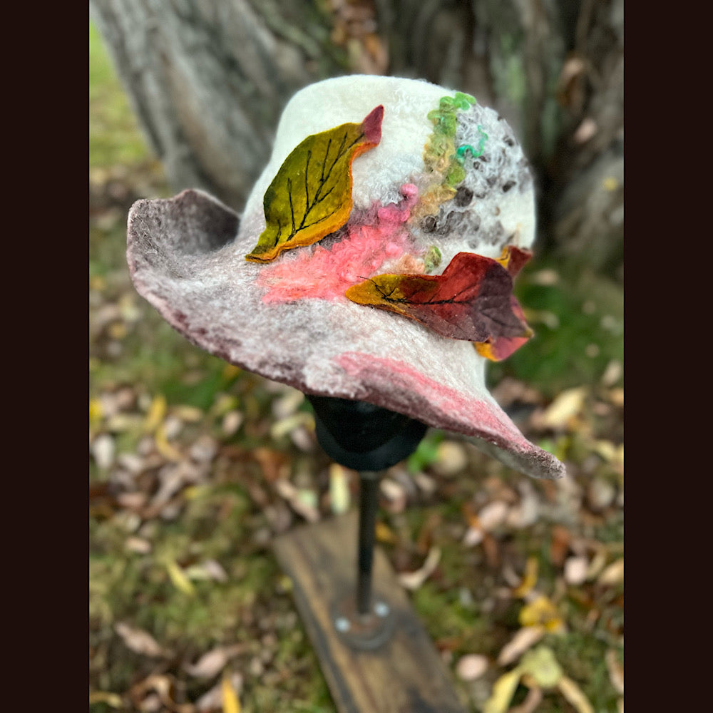 Felted top hat with leaves 23” medium
