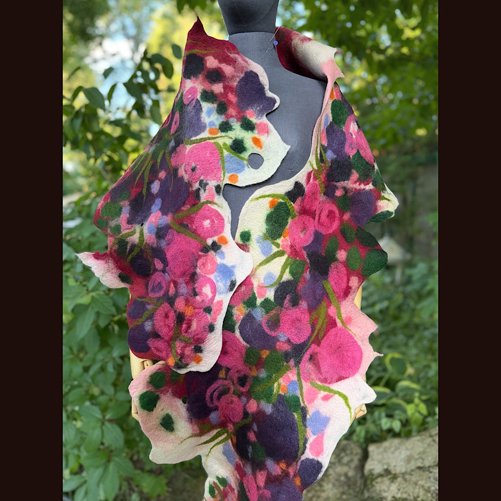 OOAK Handmade wool Felted Scarf 84” X 19” Original art work