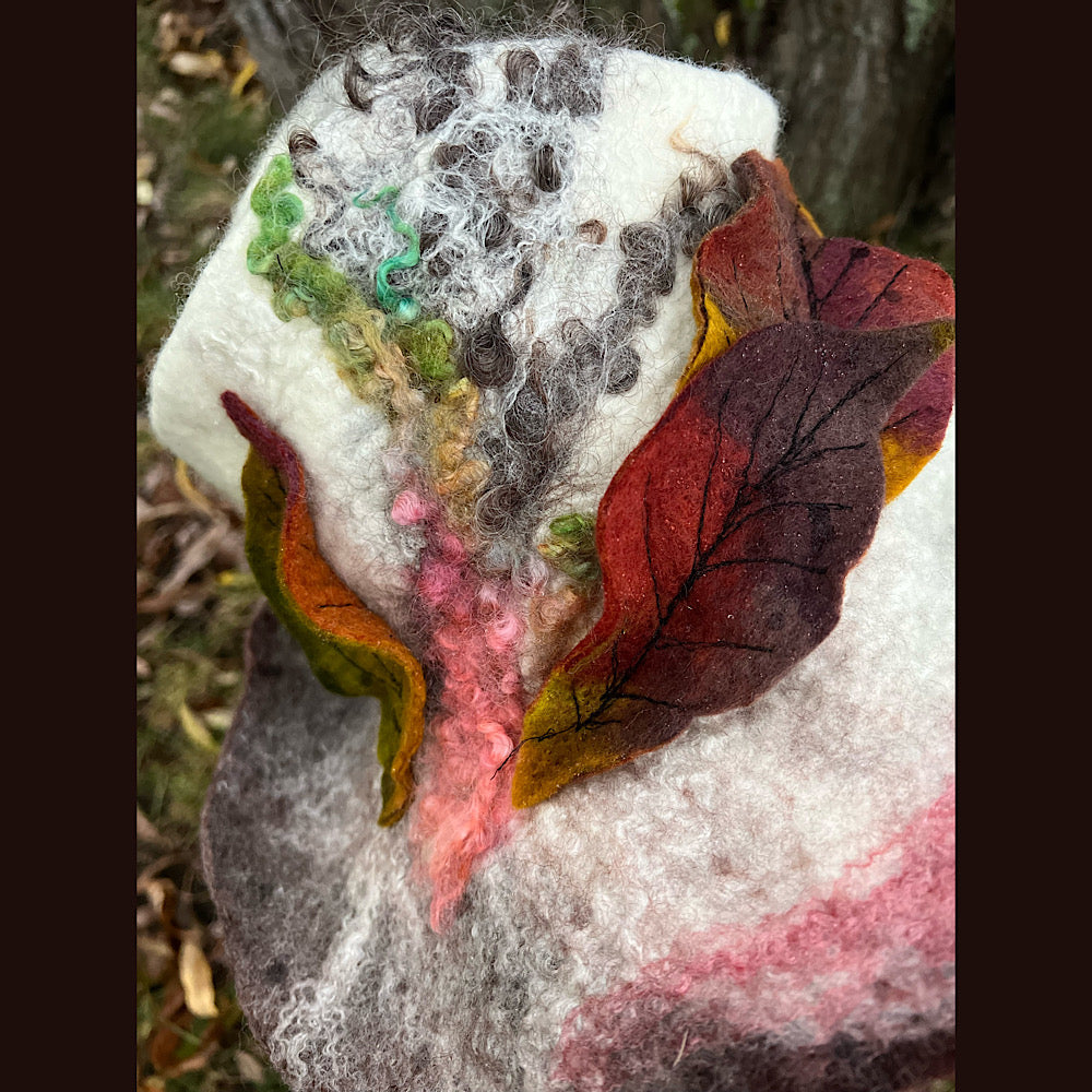 Felted top hat with leaves 23” medium